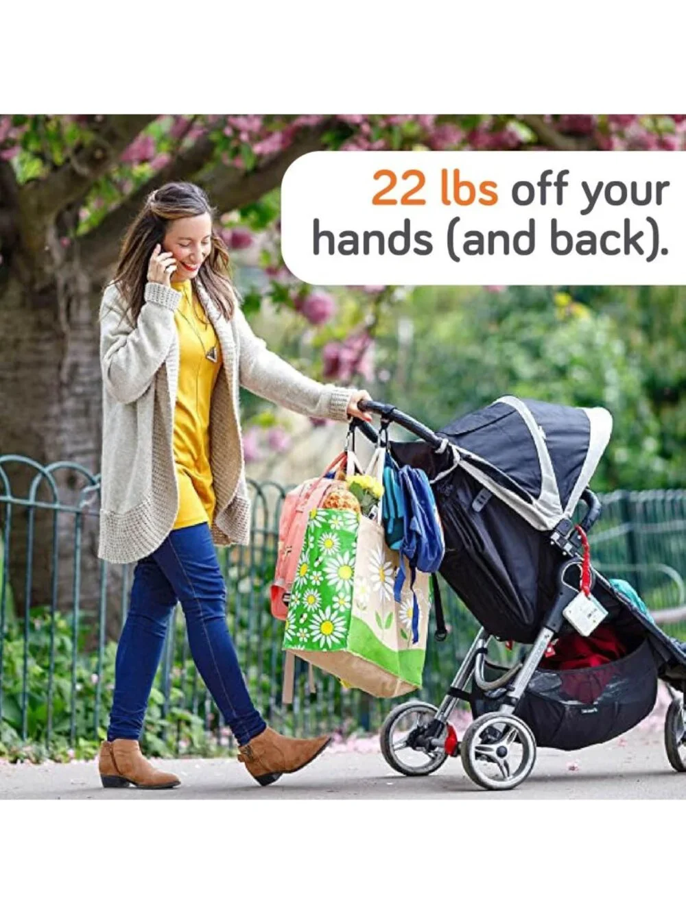 4-Pack Stroller Hooks for Diaper Bags - Adjustable Carabiner Clips, Carry 11 lbs